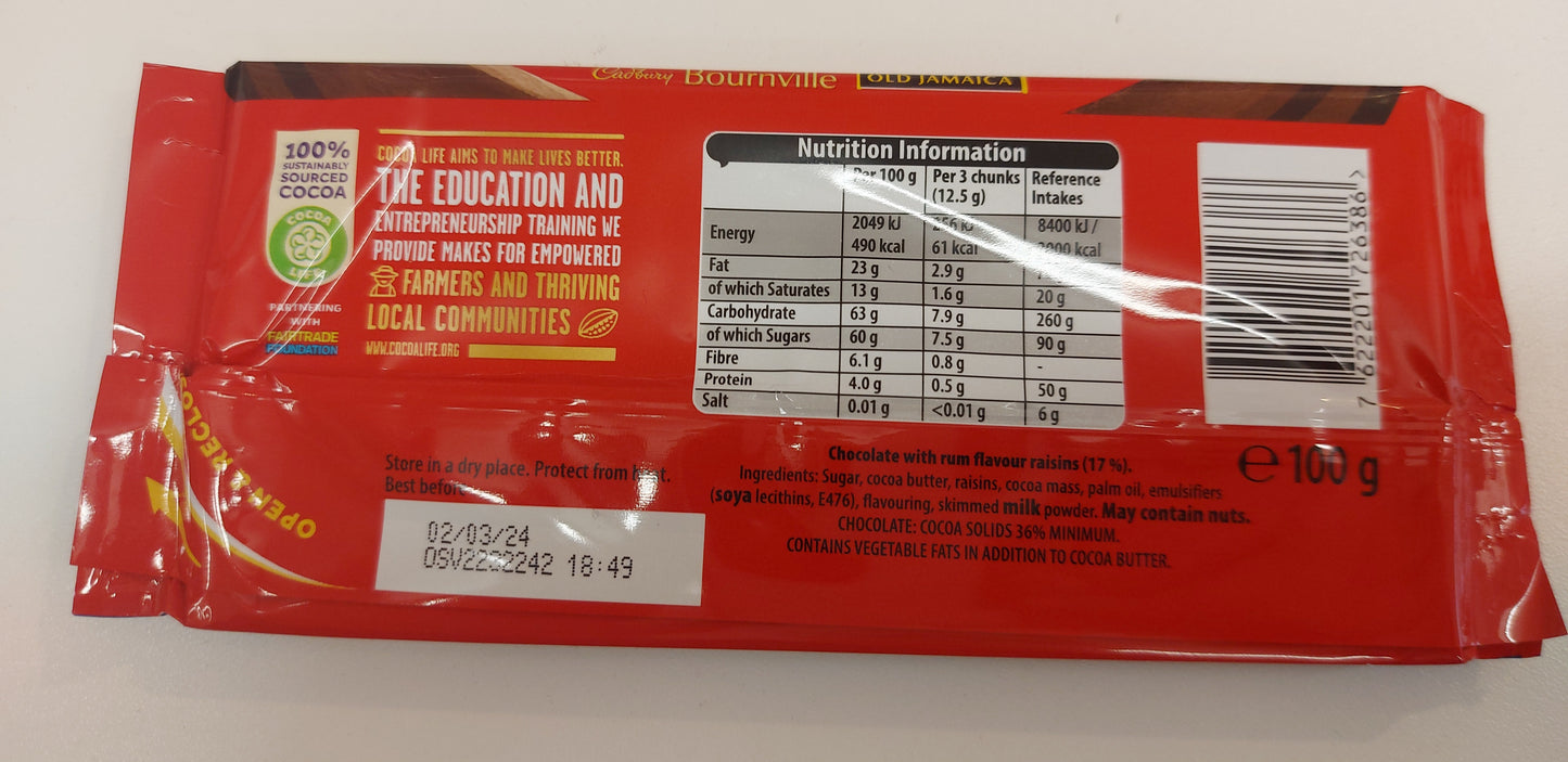 Cadburys Bournville Old Jamaica Bar